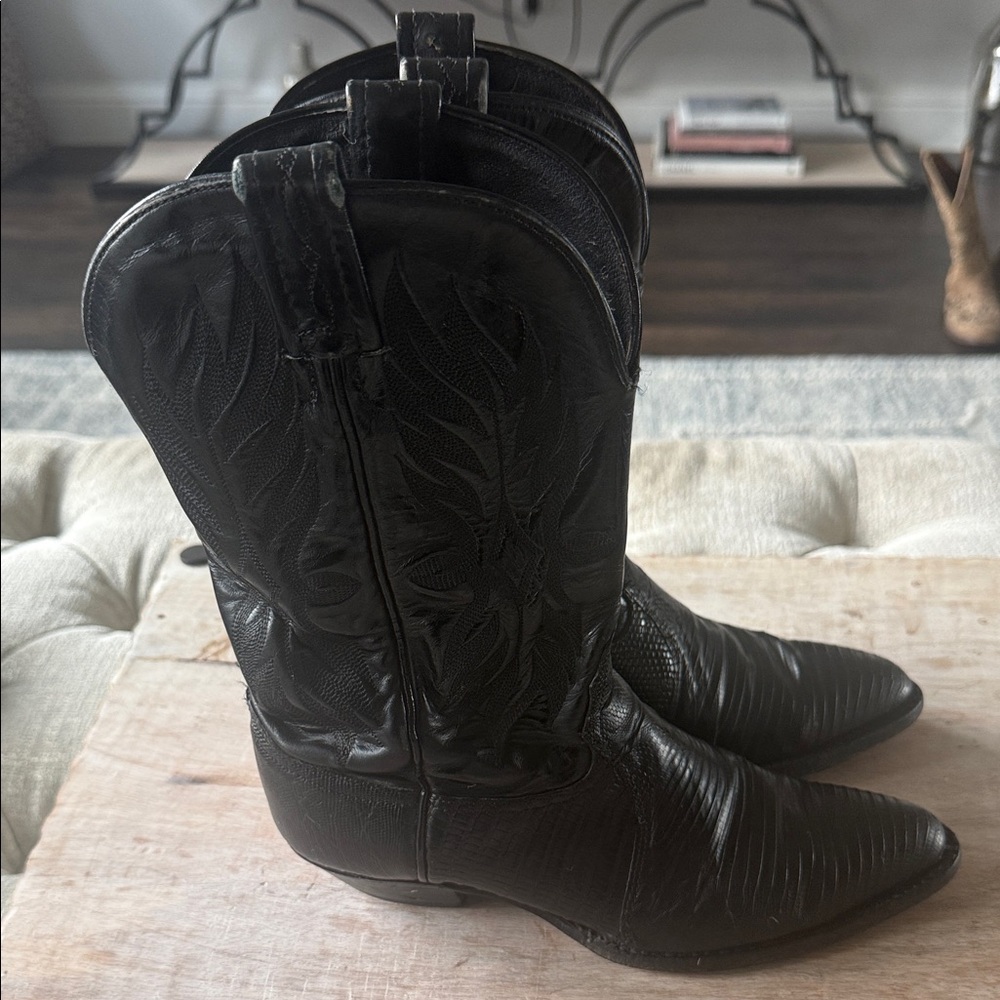 Tony Lama Lizard Black Leather Cowboy Boots Women’s 6 - Picture 2 of 6